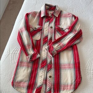 Aerie Red and Cream Plaid Shirt Dress